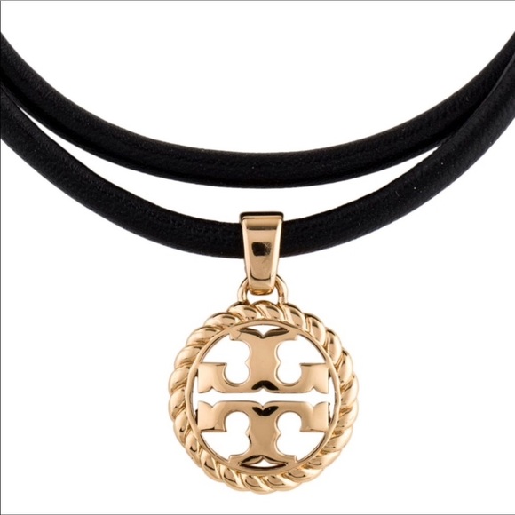 TB Jewelry - Tory Burch double T Kira pendant & black leather collar Or  bracelet